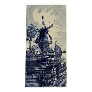 Vintage Royal Mosa Delft Blue Tile – Windmill Scene – 1950s–1970s
